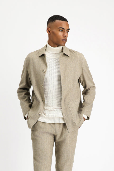 Orta Vizon 6 Drop Regular Fit Standart Kesim Yünlü Çizgili Spor Ceket