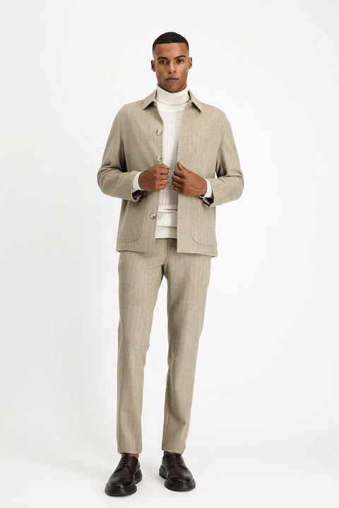 Orta Vizon 6 Drop Regular Fit Standart Kesim Yünlü Çizgili Spor Ceket