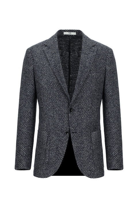 Koyu Lacivert 7 Drop Slim Fit Dar Kesim Yünlü Balıksırtı Spor İtalyan Ceket