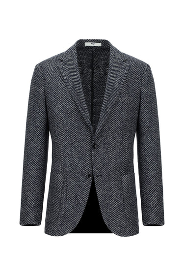 Koyu Lacivert Slim Fit Dar Kesim Yünlü Balıksırtı Spor İtalyan Ceket