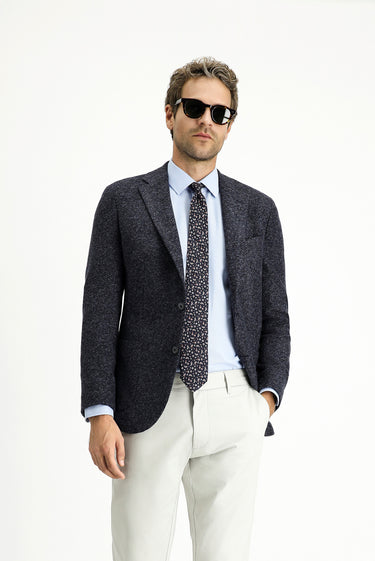 Koyu Lacivert Slim Fit Dar Kesim Yünlü Çizgili Spor İtalyan Ceket