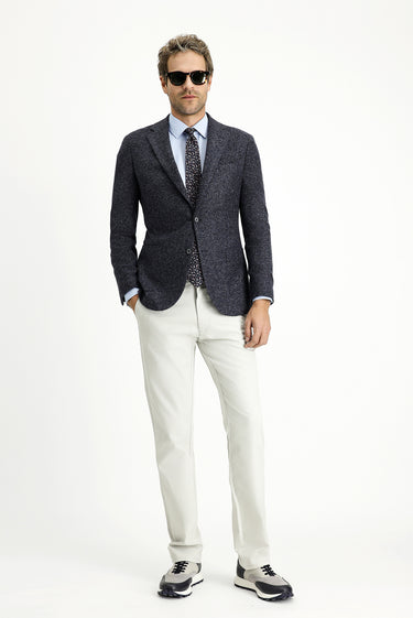  Koyu Lacivert Slim Fit Dar Kesim Yünlü Çizgili Spor İtalyan Ceket