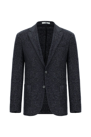 Koyu Lacivert Slim Fit Dar Kesim Yünlü Çizgili Spor İtalyan Ceket