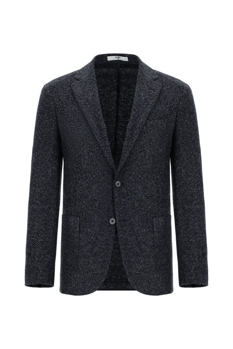 Koyu Lacivert 7 Drop Slim Fit Dar Kesim Yünlü Çizgili Spor İtalyan Ceket