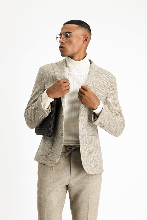 Orta Vizon 7 Drop Slim Fit Dar Kesim Yünlü Çizgili Spor İtalyan Ceket