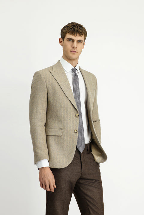 Orta Vizon 7 Drop Slim Fit Dar Kesim Yünlü Çizgili Klasik Ceket