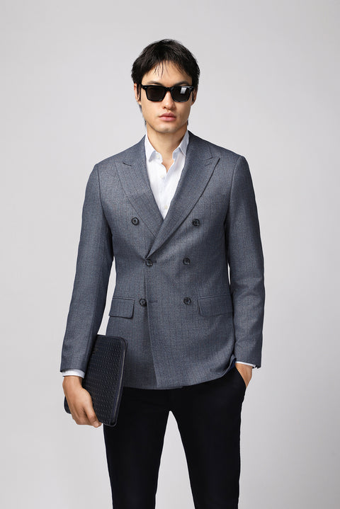 Koyu Mavi  6 Drop Regular Fit Standart Kesim Çizgili Kruvaze Ceket