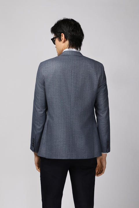 Koyu Mavi  6 Drop Regular Fit Standart Kesim Çizgili Kruvaze Ceket