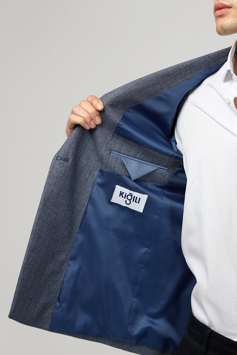 Koyu Mavi  6 Drop Regular Fit Standart Kesim Çizgili Kruvaze Ceket