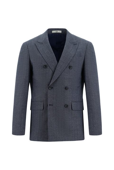 Koyu Mavi  6 Drop Regular Fit Standart Kesim Çizgili Kruvaze Ceket