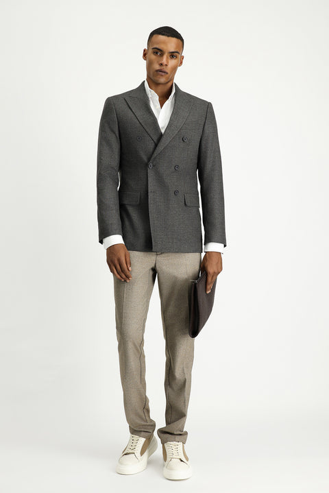 Orta Antrasit 6 Drop Regular Fit Standart Kesim Çizgili Kruvaze Ceket