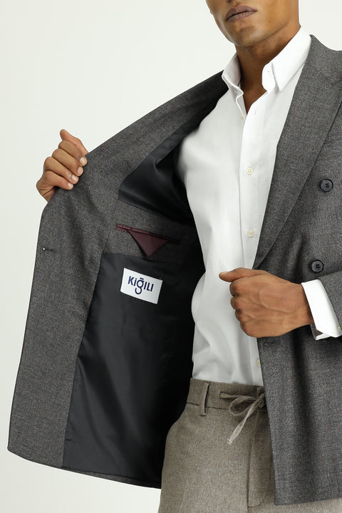 Orta Antrasit 6 Drop Regular Fit Standart Kesim Çizgili Kruvaze Ceket