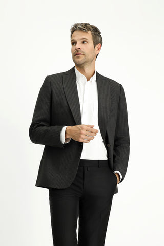  Koyu Antrasit Regular Fit Çizgili Kruvaze Ceket