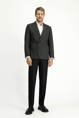  Koyu Antrasit Regular Fit Çizgili Kruvaze Ceket