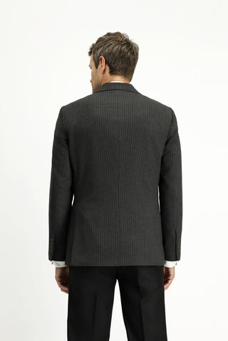  Koyu Antrasit Regular Fit Çizgili Kruvaze Ceket