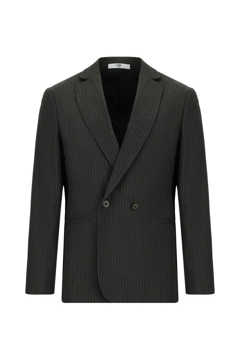 Koyu Antrasit 6 Drop Regular Fit Standart Kesim Çizgili Kruvaze Ceket