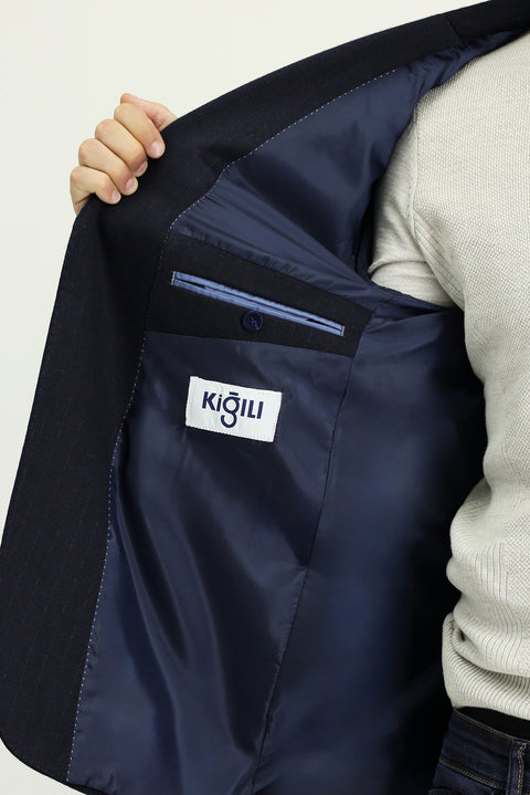 Siyah Lacivert 6 Drop Regular Fit Standart Kesim Klasik Çizgili Örme Ceket