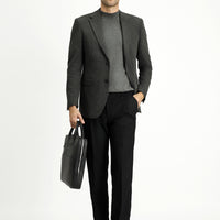 Koyu Antrasit Relaxed Fit Rahat Kesim Klasik Çizgili Pamuklu Örme Ceket