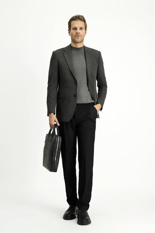  Koyu Antrasit Slim Fit Dar Kesim Klasik Çizgili Pamuklu Örme Ceket