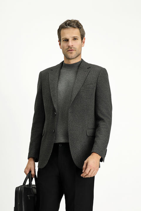 Koyu Antrasit 7 Drop Slim Fit Dar Kesim Klasik Çizgili Pamuklu Örme Ceket