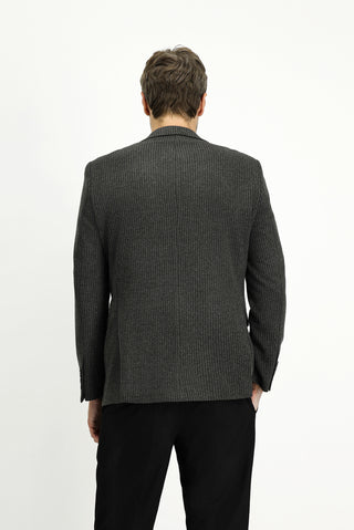  Koyu Antrasit Slim Fit Dar Kesim Klasik Çizgili Pamuklu Örme Ceket