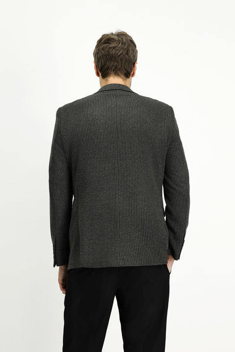 Koyu Antrasit 7 Drop Slim Fit Dar Kesim Klasik Çizgili Pamuklu Örme Ceket