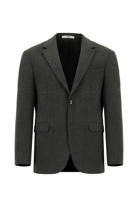 Koyu Antrasit 7 Drop Slim Fit Dar Kesim Klasik Çizgili Pamuklu Örme Ceket