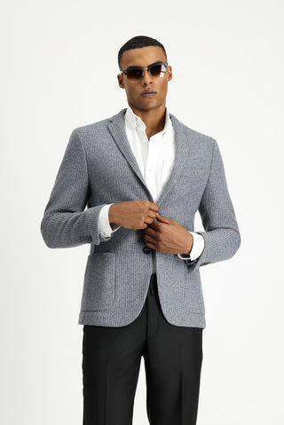  İndigo Super Slim Fit Ekstra Dar Kesim Yünlü Çizgili Spor Örme Ceket