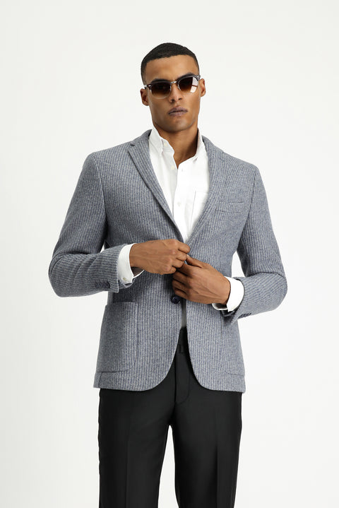 İndigo 7 Drop Super Slim Fit Eksra Dar Kesim Yünlü Çizgili Spor Örme Ceket