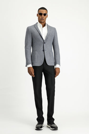 İndigo Super Slim Fit Ekstra Dar Kesim Yünlü Çizgili Spor Örme Ceket