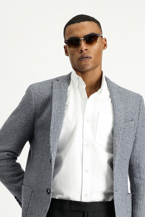 İndigo 4 Drop Relaxed Fit Rahat Kesim Yünlü Çizgili Spor Örme Ceket