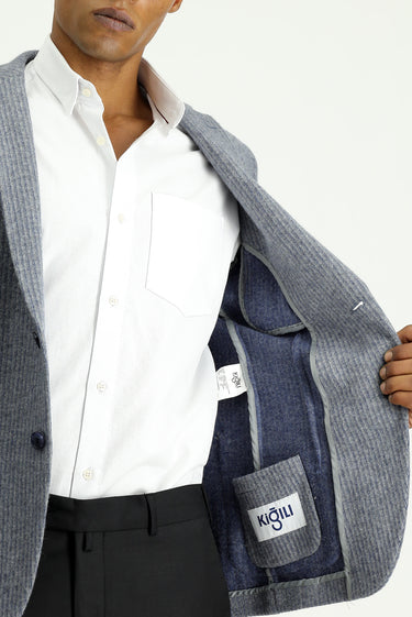 İndigo Super Slim Fit Ekstra Dar Kesim Yünlü Çizgili Spor Örme Ceket