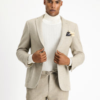 Açık Bej Super Slim Fit Ekstra Dar Kesim Yünlü Çizgili Spor Örme Ceket