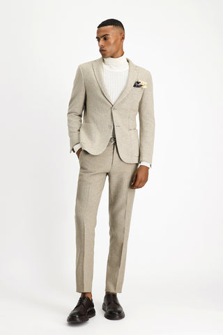  Açık Bej Super Slim Fit Ekstra Dar Kesim Yünlü Çizgili Spor Örme Ceket