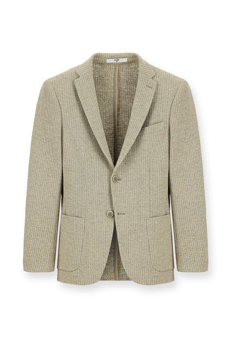 Açık Bej 4 Drop Relaxed Fit Rahat Kesim Yünlü Çizgili Spor Örme Ceket