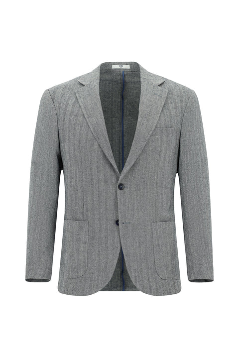 Açık Lacivert 7 Drop Slim Fit Dar Kesim Yünlü Desenli Spor Ceket