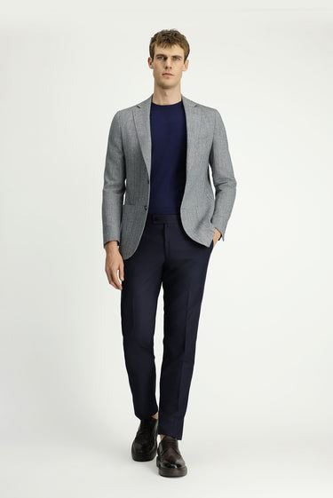 Açık Lacivert Slim Fit Dar Kesim Yünlü Desenli Spor Ceket