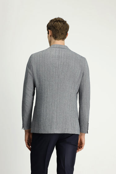 Açık Lacivert Slim Fit Dar Kesim Yünlü Desenli Spor Ceket