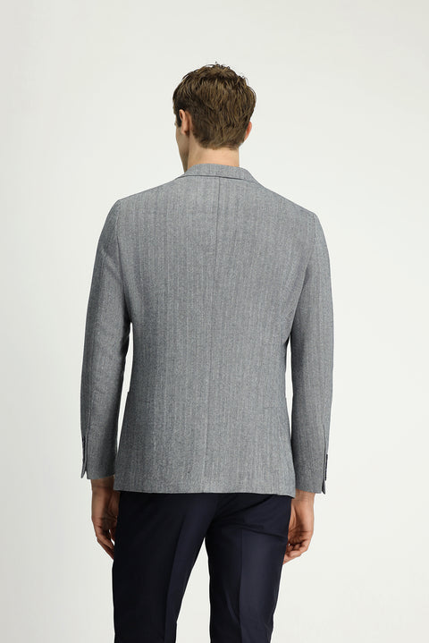 Açık Lacivert 7 Drop Slim Fit Dar Kesim Yünlü Desenli Spor Ceket