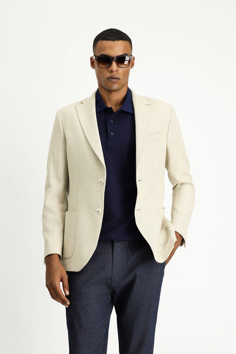 Açık Bej 6 Drop Regular Fit Standart Kesim Yünlü Desenli Spor Ceket