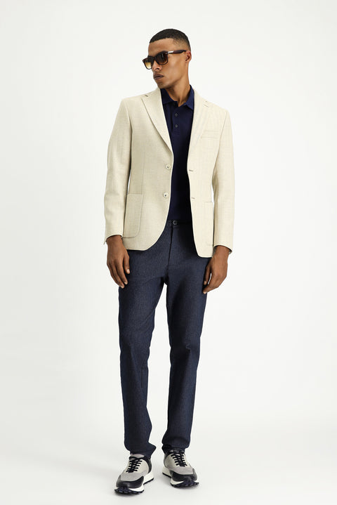 Açık Bej 7 Drop Slim Fit Dar Kesim Yünlü Desenli Spor Ceket