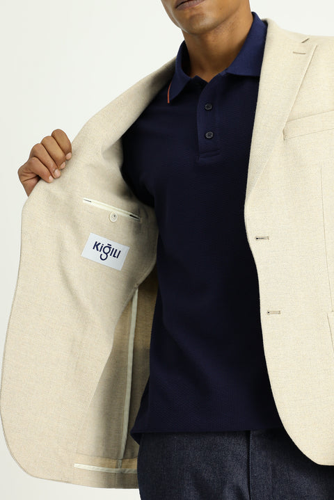 Açık Bej 7 Drop Slim Fit Dar Kesim Yünlü Desenli Spor Ceket