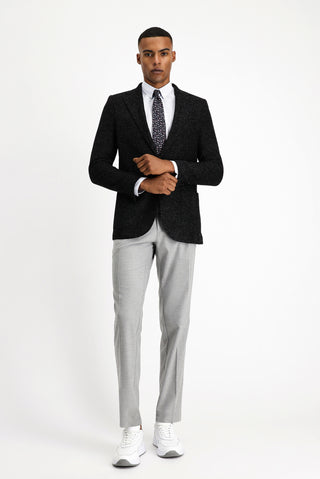  Siyah Slim Fit Dar Kesim Desenli Yünlü İtalyan Ceket