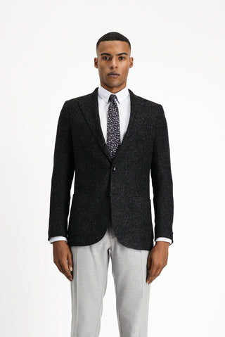  Siyah Slim Fit Dar Kesim Desenli Yünlü İtalyan Ceket