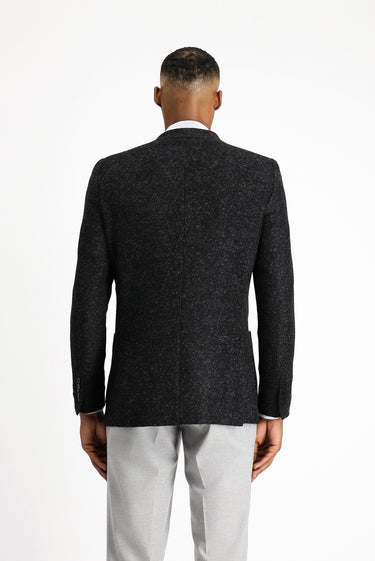 Siyah Slim Fit Dar Kesim Desenli Yünlü İtalyan Ceket