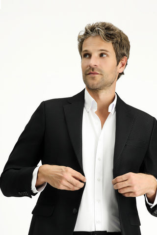  Siyah Regular Fit Çizgili Klasik Ceket