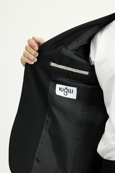 Siyah Regular Fit Çizgili Klasik Ceket