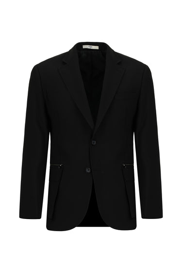  Siyah Slim Fit Dar Kesim Klasik Fermuar Cepli Ceket