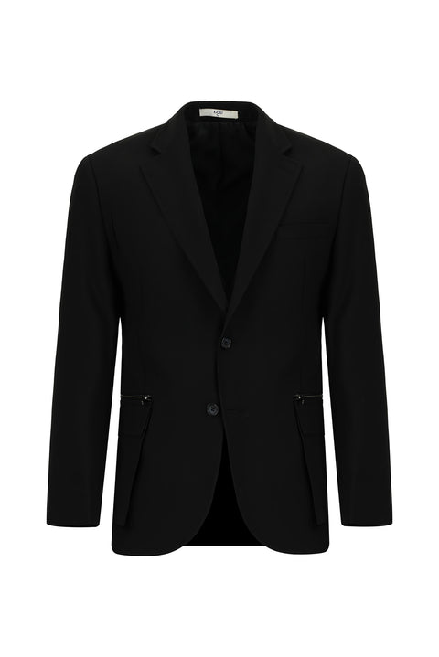 Siyah 7 Drop Super Slim Fit Eksra Dar Kesim Klasik Fermuar Cepli Ceket