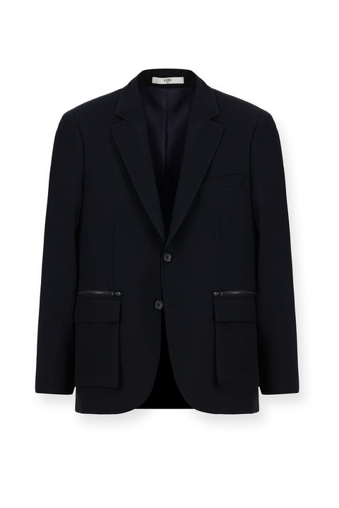 Koyu Lacivert 7 Drop Slim Fit Dar Kesim Klasik Fermuar Cepli Ceket
